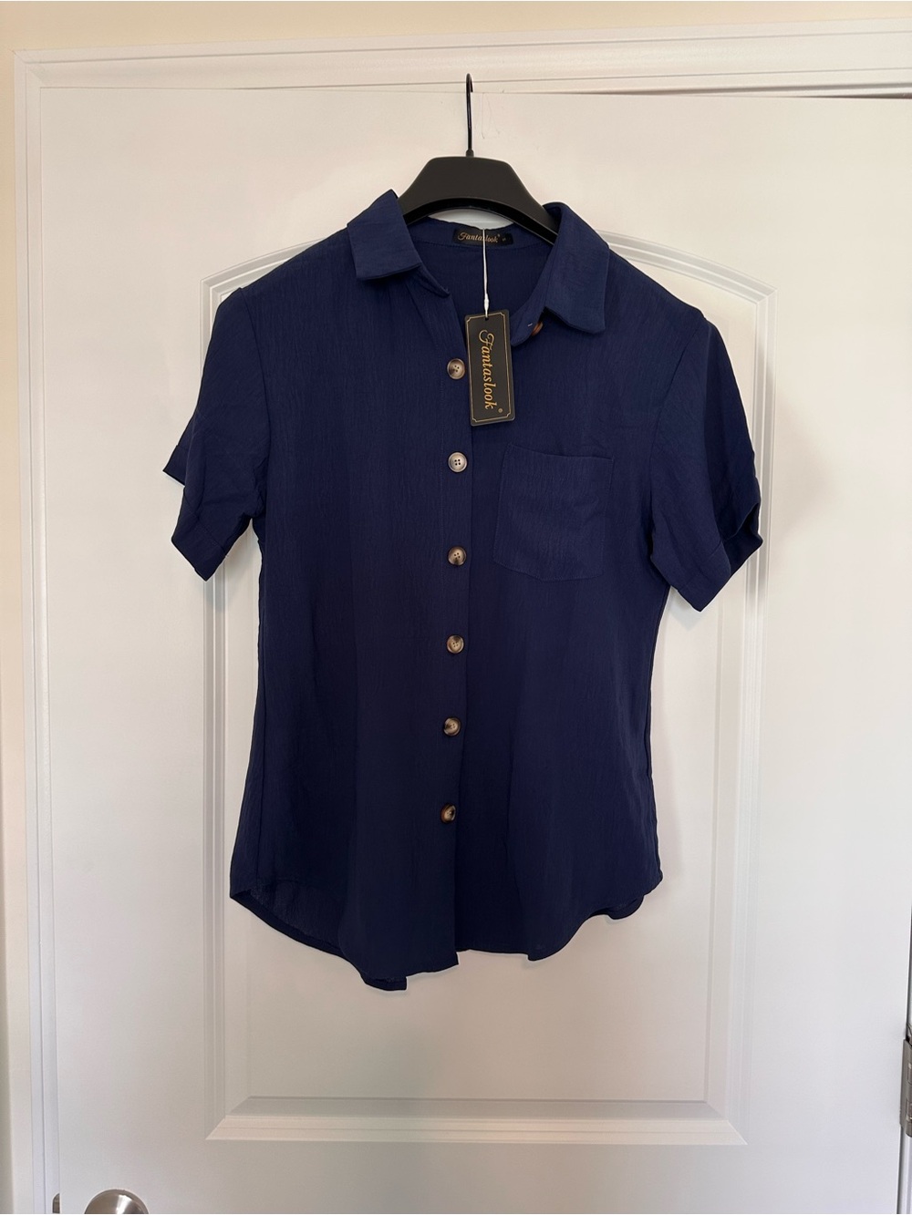 Santorini Navy Short-Sleeve Button Down Shirt